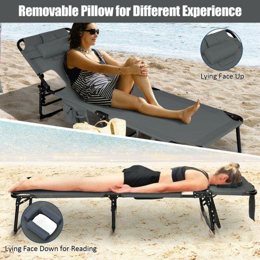 Folding Beach Lounge Chair with Pillow for Outdoor-Gray at Set Shop and Smile