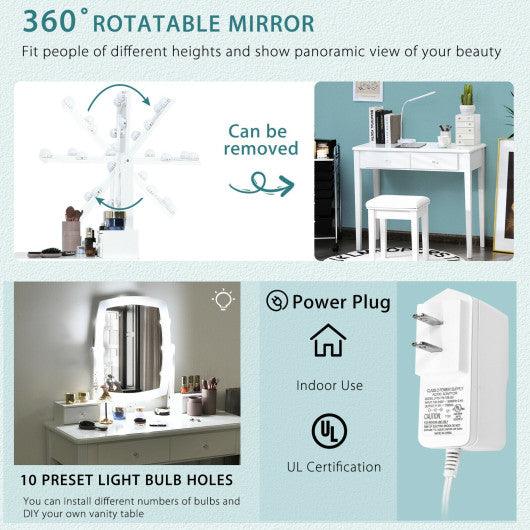 Vanity Table Set with Lighted Mirror for Bedroom and Dressing Room-White at Set Shop and Smile