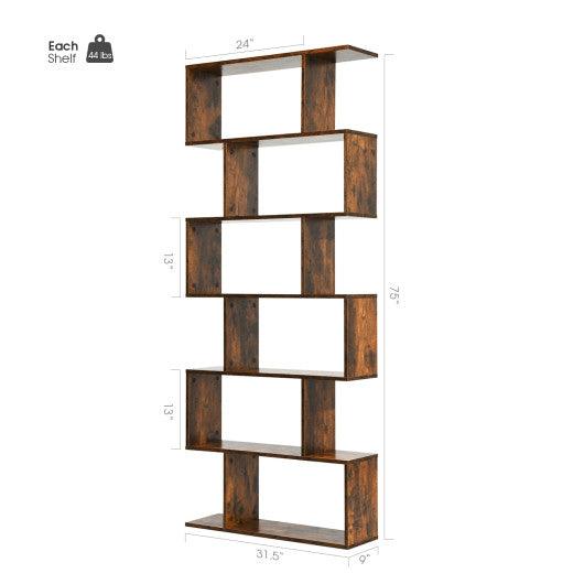 6 Tier S-Shaped Bookshelf Storage Display Bookcase Decor Z-Shelf -Coffee at Set Shop and Smile