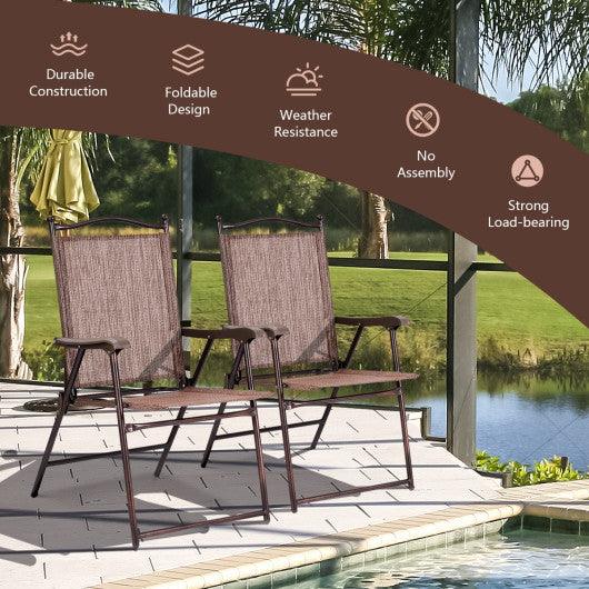 Set of 2 Patio Folding Sling Back Camping Deck Chairs-Brown at Set Shop and Smile