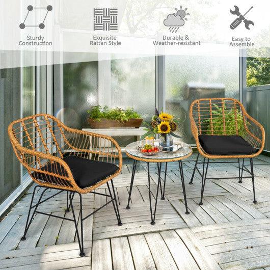3 Pieces Rattan Furniture Set with Cushioned Chair Table-Black at Set Shop and Smile