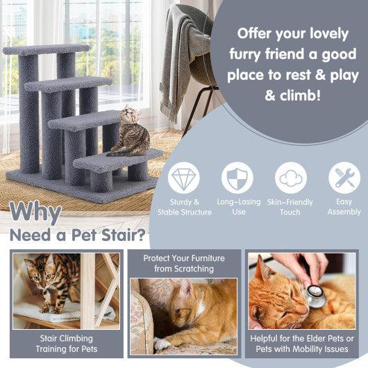 24 Inch 4-Step Pet Stairs Carpeted Ladder Ramp Scratching Post Cat Tree Climber-Gray at Set Shop and Smile