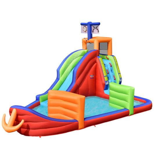 6-in-1 Pirate Ship Waterslide Kid Inflatable Castle with Water Guns and 735W Blower at Set Shop and Smile