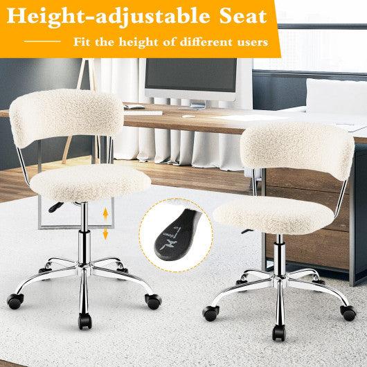Computer Desk Chair Adjustable Sherpa Office Chair Swivel Vanity Chair-White at Set Shop and Smile