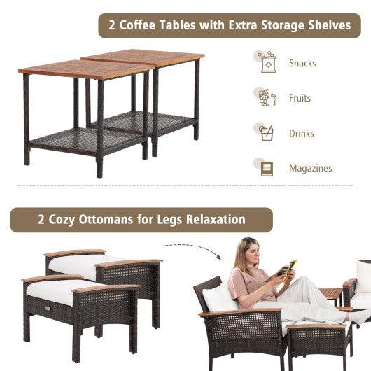 7 Pieces Patio Rattan Cushioned Conversation Furniture Set at Set Shop and Smile