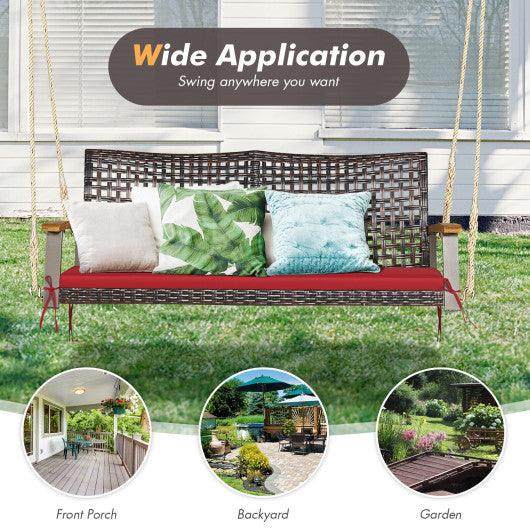 2-Person Rattan Hanging Porch Swing Chair-Red at Set Shop and Smile