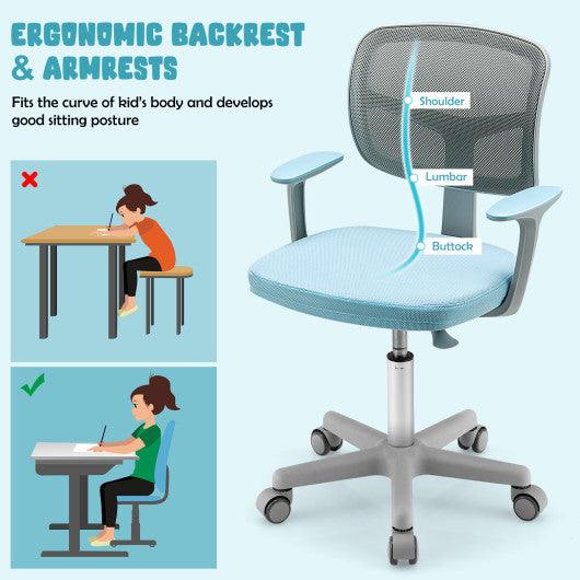 Adjustable Desk Chair with Auto Brake Casters for Kids-Blue at Set Shop and Smile