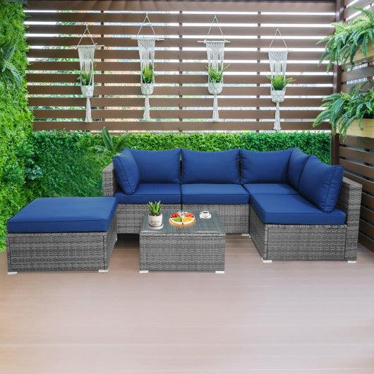 6 Pieces Outdoor Rattan Sofa Set with Seat and Back Cushions-Navy at Set Shop and Smile