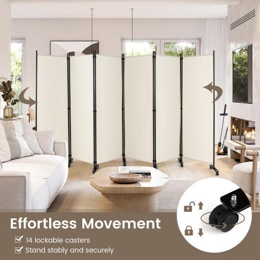 6 Panel 5.7 Feet Tall Rolling Room Divider on Wheels-White at Set Shop and Smile