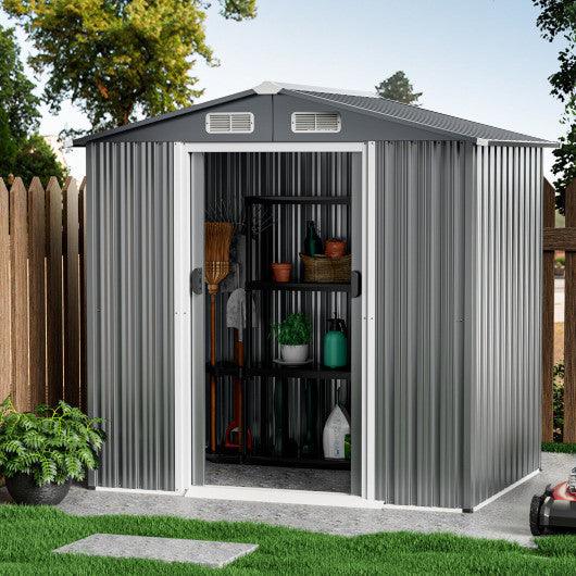 6 x 4 Feet Galvanized Steel Storage Shed with Lockable Sliding Doors-Gray at Set Shop and Smile