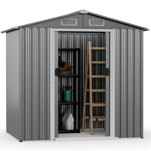 6 x 4 Feet Galvanized Steel Storage Shed with Lockable Sliding Doors-Gray at Set Shop and Smile