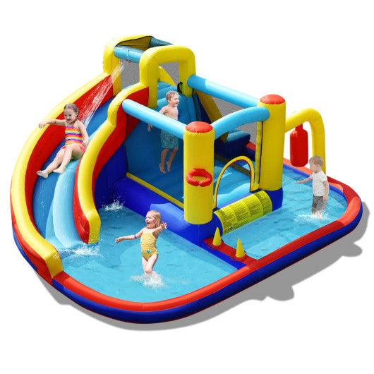 7-in-1 Inflatable Water Slide Bounce Castle with Splash Pool and Climbing Wall without Blower at Set Shop and Smile