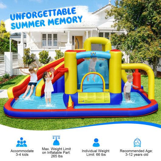 7-in-1 Inflatable Water Slide Bounce Castle with Splash Pool and Climbing Wall without Blower at Set Shop and Smile