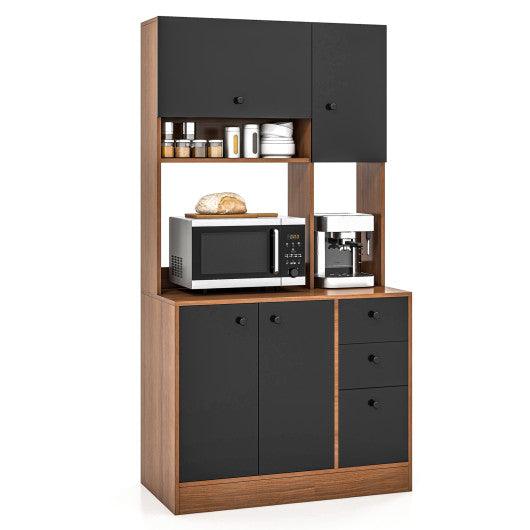 71 Inch Kitchen Pantry with 3 Storage Cabinet and 3 Deep Drawers-Walnut at Set Shop and Smile