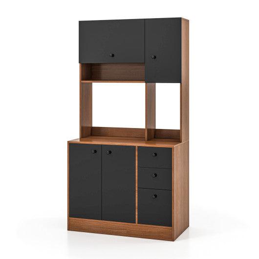 71 Inch Kitchen Pantry with 3 Storage Cabinet and 3 Deep Drawers-Walnut at Set Shop and Smile