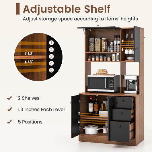 71 Inch Kitchen Pantry with 3 Storage Cabinet and 3 Deep Drawers-Walnut at Set Shop and Smile