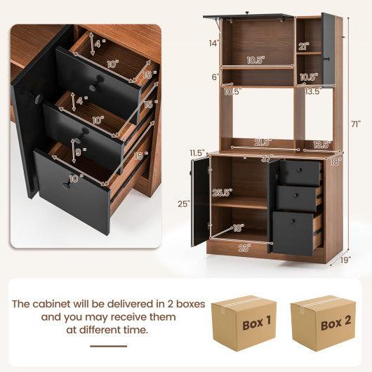 71 Inch Kitchen Pantry with 3 Storage Cabinet and 3 Deep Drawers-Walnut at Set Shop and Smile