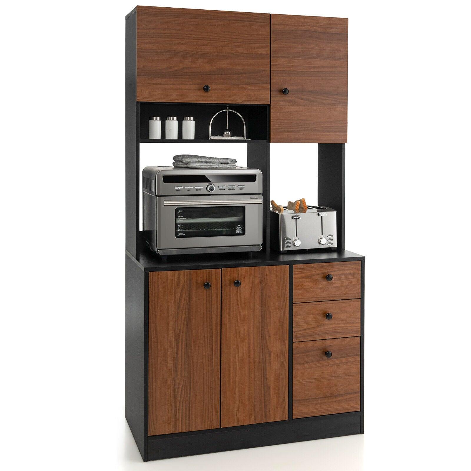 71 Inch Kitchen Pantry with 3 Storage Cabinet and 3 Deep Drawers-Walnut at Set Shop and Smile