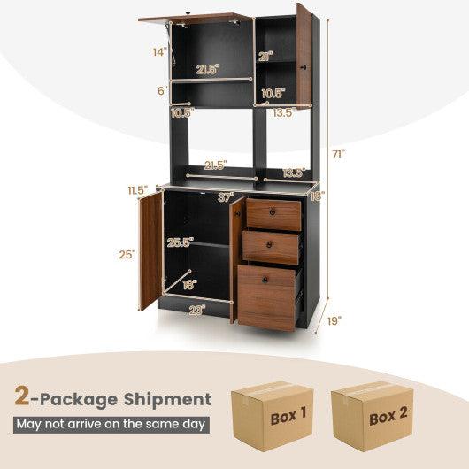 71 Inch Kitchen Pantry with 3 Storage Cabinet and 3 Deep Drawers-Walnut at Set Shop and Smile