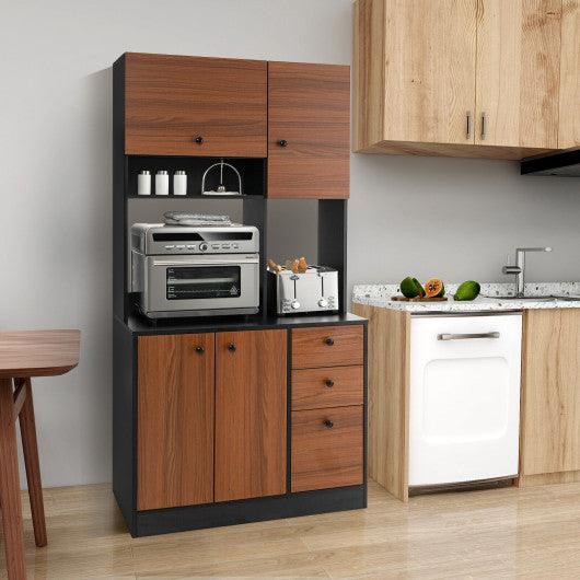 71 Inch Kitchen Pantry with 3 Storage Cabinet and 3 Deep Drawers-Walnut at Set Shop and Smile