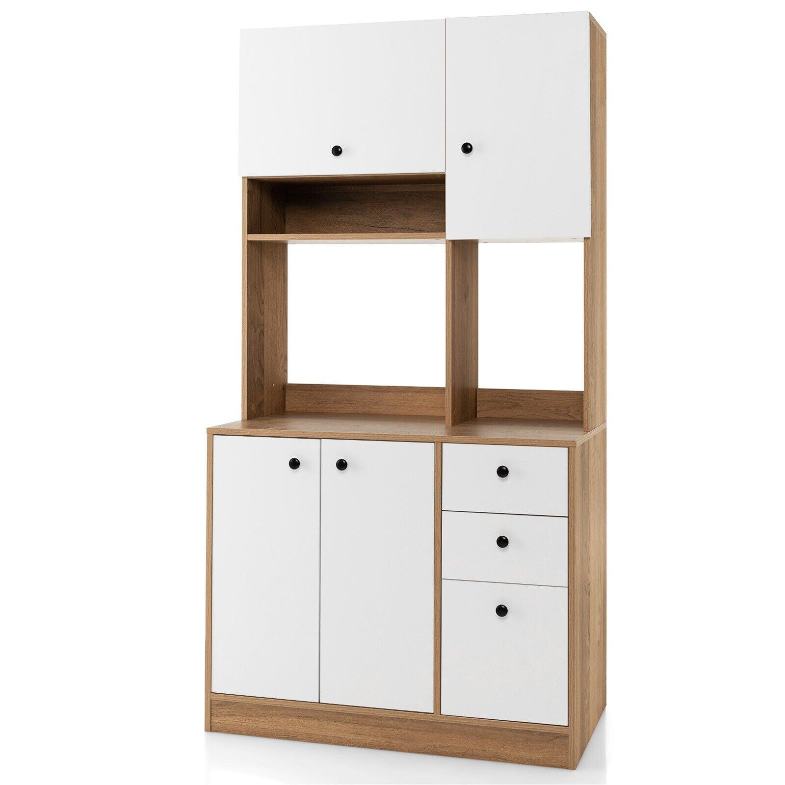 71 Inch Kitchen Pantry with 3 Storage Cabinet and 3 Deep Drawers-White at Set Shop and Smile