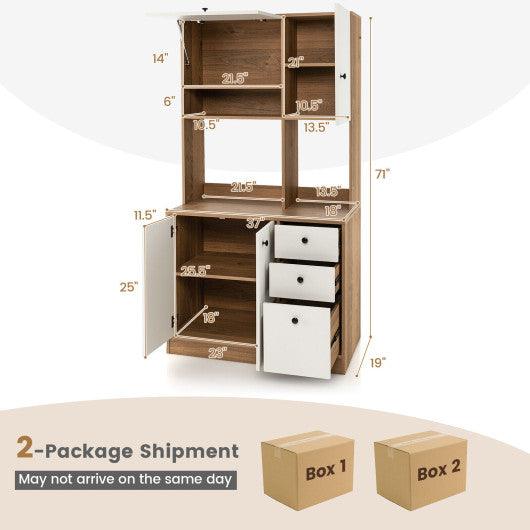 71 Inch Kitchen Pantry with 3 Storage Cabinet and 3 Deep Drawers-White at Set Shop and Smile