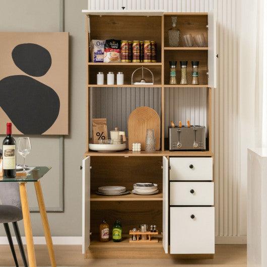 71 Inch Kitchen Pantry with 3 Storage Cabinet and 3 Deep Drawers-White at Set Shop and Smile
