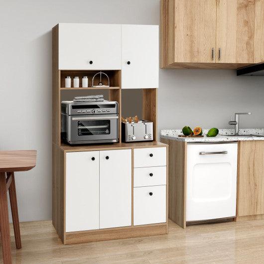 71 Inch Kitchen Pantry with 3 Storage Cabinet and 3 Deep Drawers-White at Set Shop and Smile