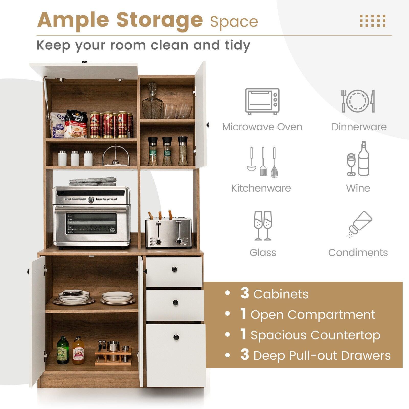 71 Inch Kitchen Pantry with 3 Storage Cabinet and 3 Deep Drawers-White at Set Shop and Smile