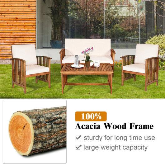 4 Pieces Patio Solid Wood Furniture Set-Beige at Set Shop and Smile