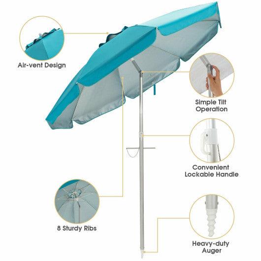 6.5 Feet Beach Umbrella with Sun Shade and Carry Bag without Weight Base-Blue at Set Shop and Smile