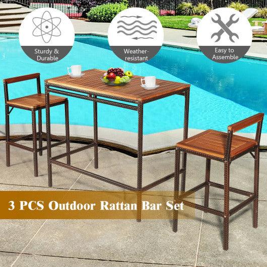 3 Pieces Patio Rattan Wicker Bar Dining Furniture Set at Set Shop and Smile