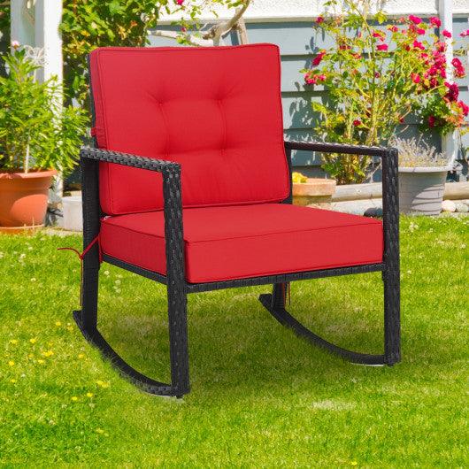 Patio Rattan Rocker Outdoor Glider Rocking Chair Cushion Lawn-Red at Set Shop and Smile