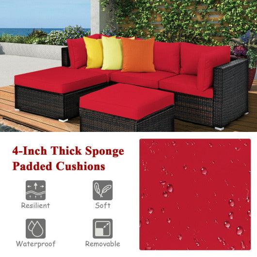 5 Pieces Patio Rattan Sofa Set with Cushion and Ottoman-Red at Set Shop and Smile