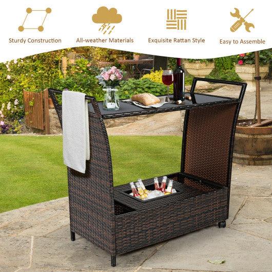 Patio Rattan Bar Serving Cart with Glass Top and Handle at Set Shop and Smile