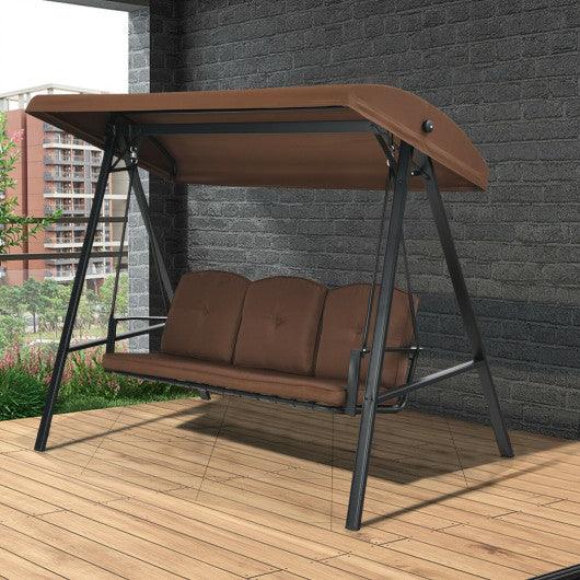 Outdoor 3-Seat Porch Swing with Adjust Canopy and Cushions-Coffee at Set Shop and Smile