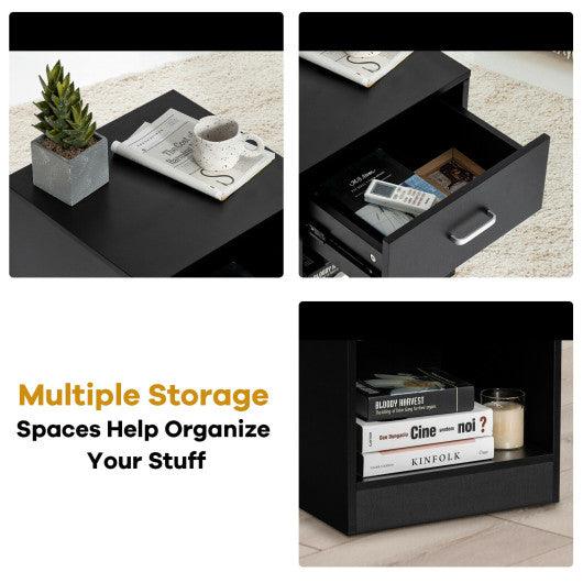 2 Pieces Nightstand with Storage Drawer and Cabinet-Black at Set Shop and Smile