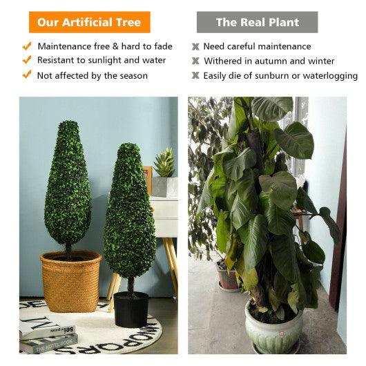 2 Pack 3 Feet Artificial Tower UV Resistant Indoor Outdoor Topiary Tree at Set Shop and Smile