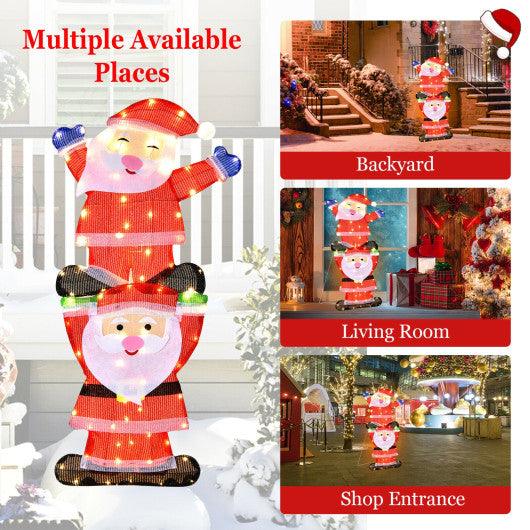LED Double Santa Yard Christmas Decoration with String Lights and Stakes at Set Shop and Smile