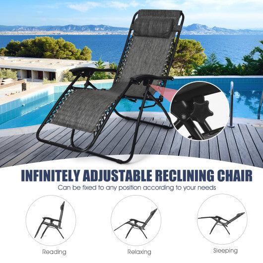 3 Pieces Folding Portable Zero Gravity Reclining Lounge Chairs Table Set-Gray at Set Shop and Smile