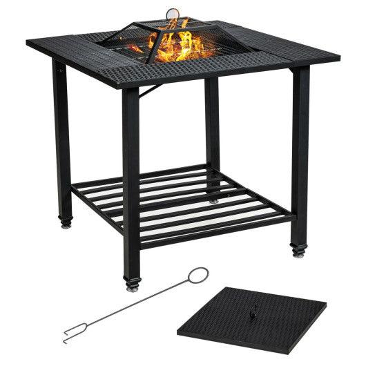 31 Inch Outdoor Fire Pit Dining Table with Cooking BBQ Grate at Set Shop and Smile