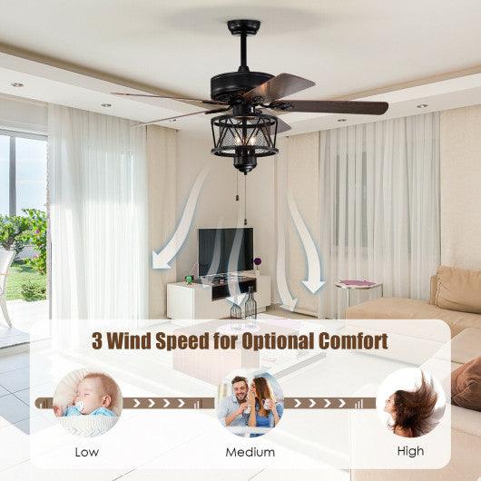 50 Inches Ceiling Fan with Lights Reversible Blades and Pull Chain Control-Black at Set Shop and Smile
