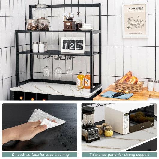 Kitchen Bakers Rack Freestanding Wine Rack Table with Glass Holder and Drawer-Black at Set Shop and Smile