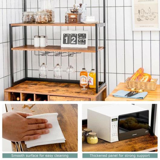 Kitchen Bakers Rack Freestanding Wine Rack Table with Glass Holder and Drawer-Rustic Brown at Set Shop and Smile