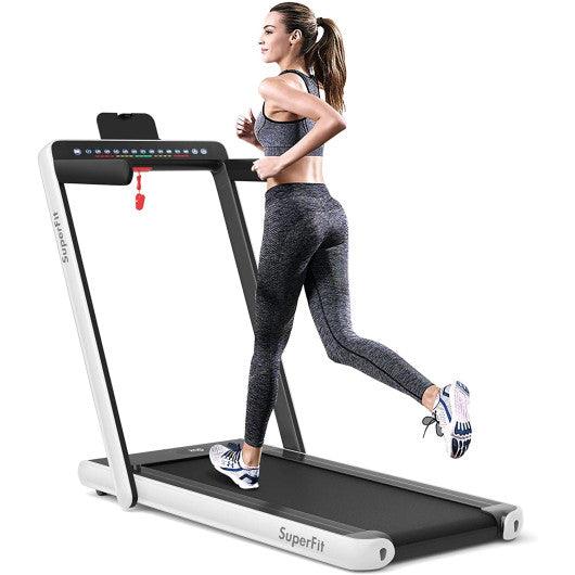 2-in-1 Electric Motorized Health and Fitness Folding Treadmill with Dual Display and Speaker-White at Set Shop and Smile