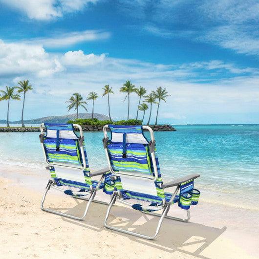 4-Pack 5-Position Outdoor Folding Backpack Beach Reclining Chair with Pillow-Blue at Set Shop and Smile
