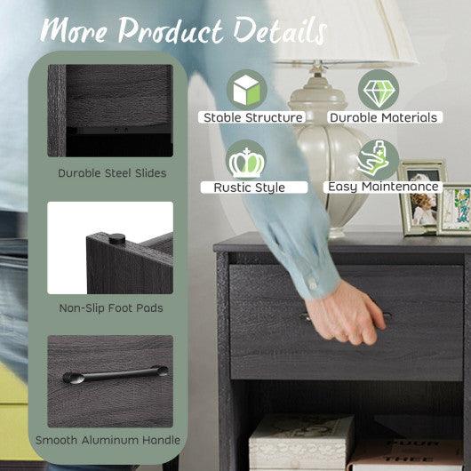 Wooden Nightstand with Drawer and Open Storage Compartment-Black at Set Shop and Smile