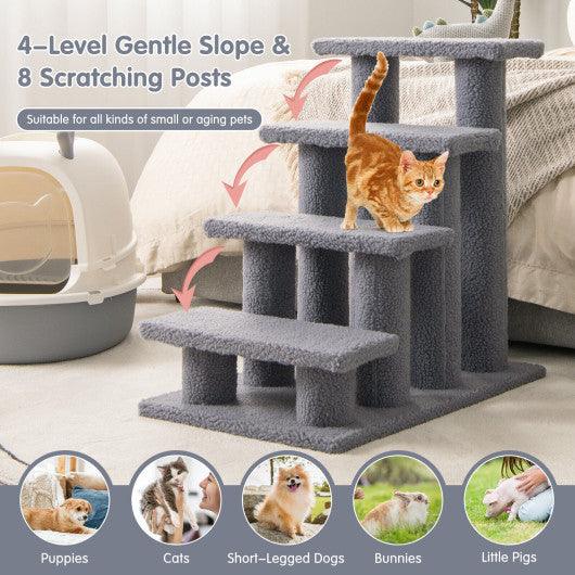 24 Inch 4-Step Pet Stairs Carpeted Ladder Ramp Scratching Post Cat Tree Climber-Gray at Set Shop and Smile