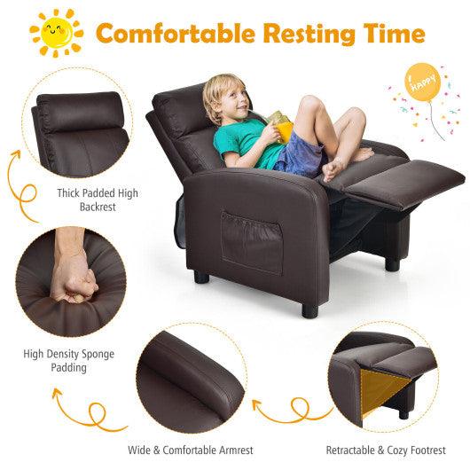 Ergonomic PU Leather Kids Recliner Lounge Sofa for 3-12 Age Group-Brown at Set Shop and Smile