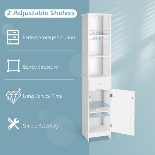 Bathroom Tall Freestanding Storage Cabinet with Open Shelves and Drawer-White at Set Shop and Smile